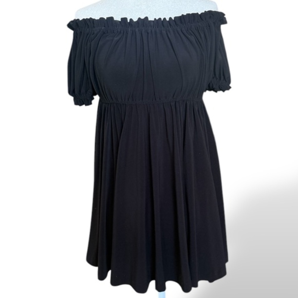 Norma Kamali Black Babydoll Puff Sleeve Ruffle Mini Dress Size Women’s Large‎
